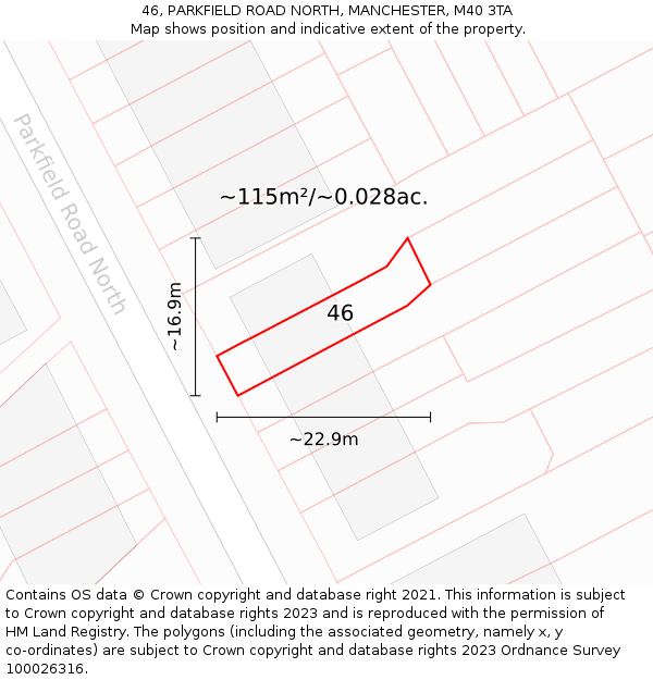 46, PARKFIELD ROAD NORTH, MANCHESTER, M40 3TA: Plot and title map