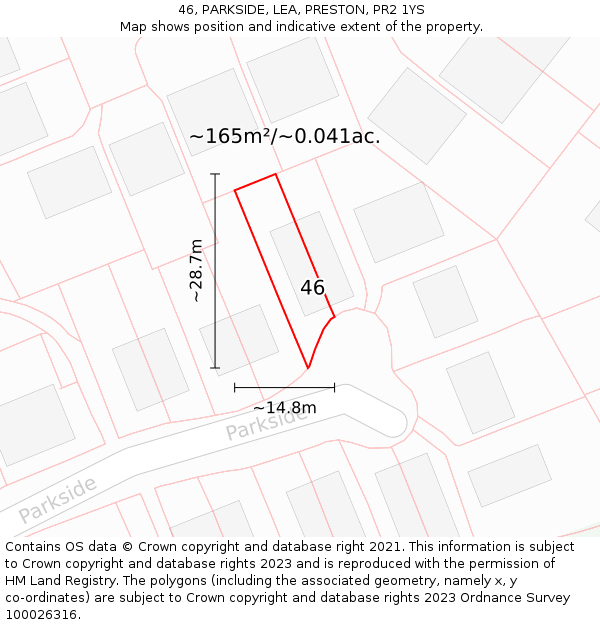 46, PARKSIDE, LEA, PRESTON, PR2 1YS: Plot and title map