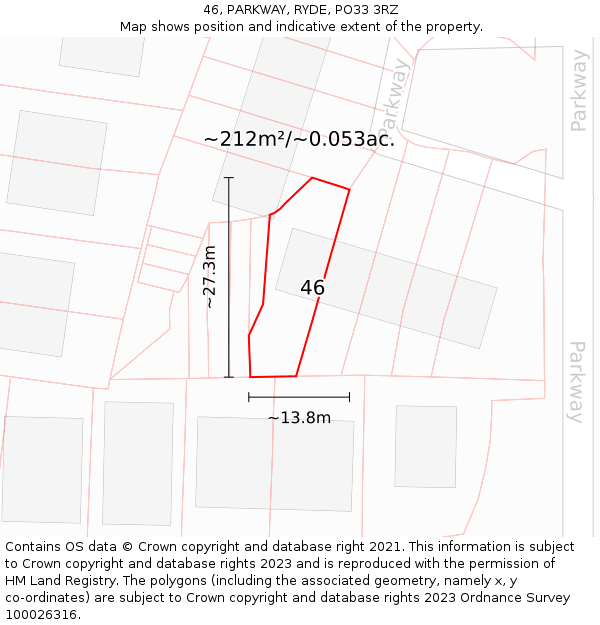 46, PARKWAY, RYDE, PO33 3RZ: Plot and title map