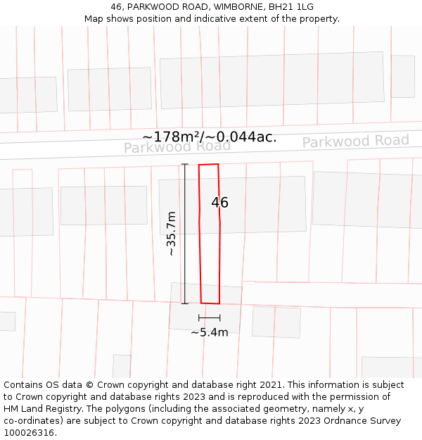 46, PARKWOOD ROAD, WIMBORNE, BH21 1LG: Plot and title map