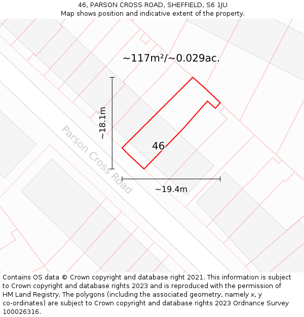 46, PARSON CROSS ROAD, SHEFFIELD, S6 1JU: Plot and title map