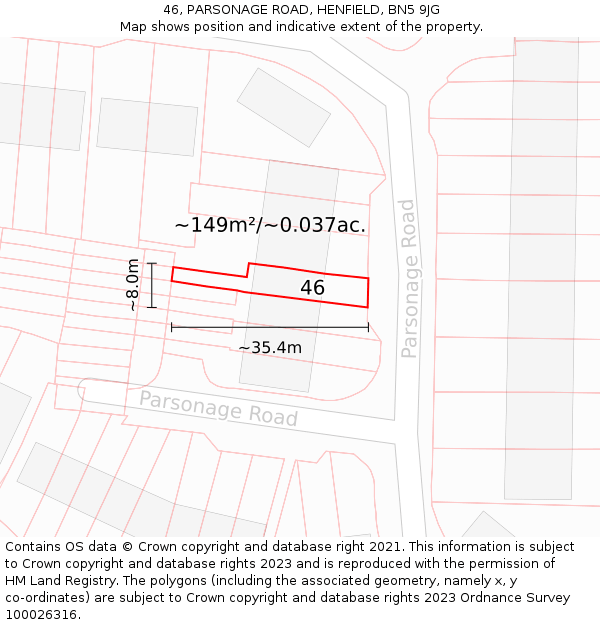 46, PARSONAGE ROAD, HENFIELD, BN5 9JG: Plot and title map
