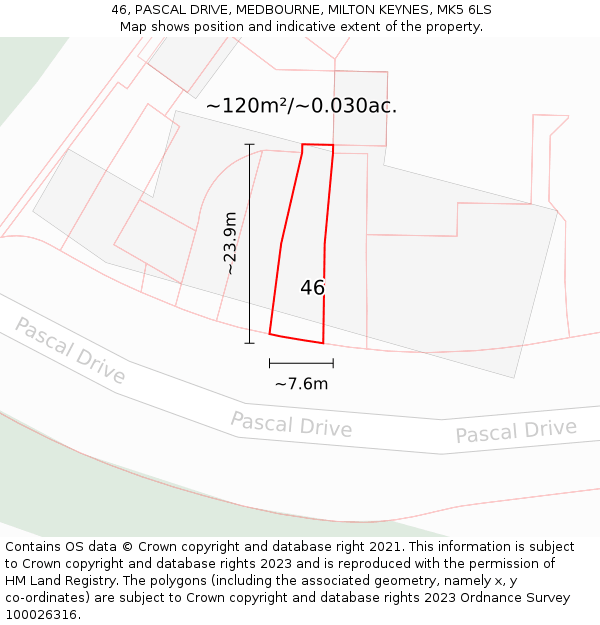 46, PASCAL DRIVE, MEDBOURNE, MILTON KEYNES, MK5 6LS: Plot and title map