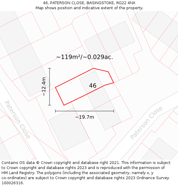46, PATERSON CLOSE, BASINGSTOKE, RG22 4NX: Plot and title map