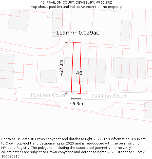 46, PAVILION COURT, DEWSBURY, WF12 8RZ: Plot and title map