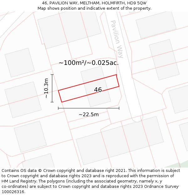 46, PAVILION WAY, MELTHAM, HOLMFIRTH, HD9 5QW: Plot and title map