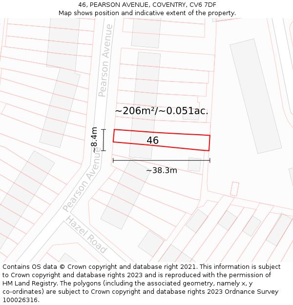 46, PEARSON AVENUE, COVENTRY, CV6 7DF: Plot and title map