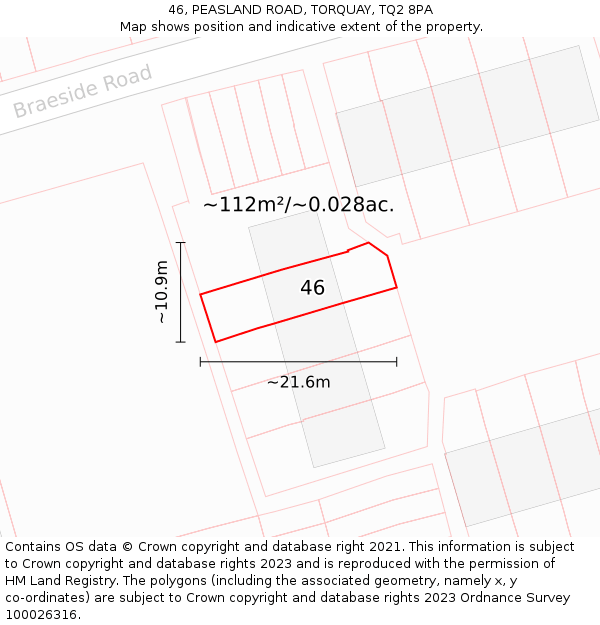 46, PEASLAND ROAD, TORQUAY, TQ2 8PA: Plot and title map