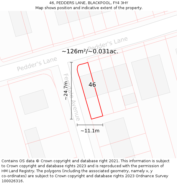 46, PEDDERS LANE, BLACKPOOL, FY4 3HY: Plot and title map