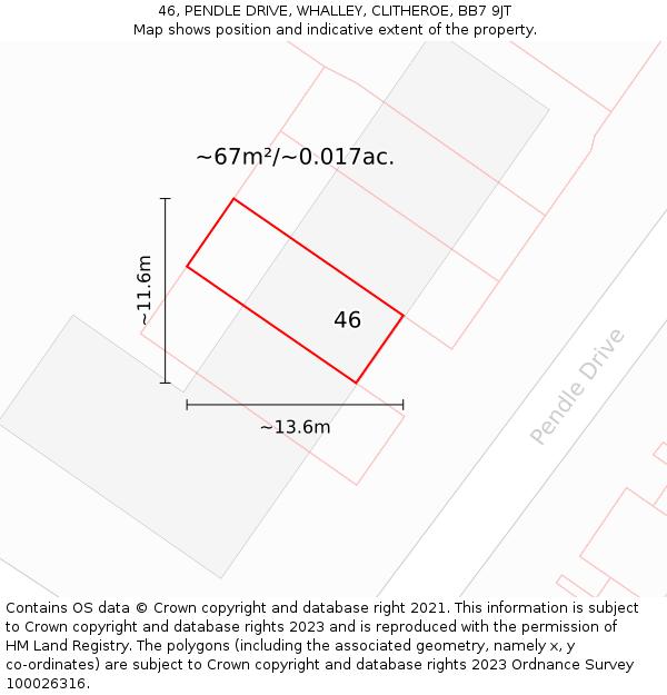 46, PENDLE DRIVE, WHALLEY, CLITHEROE, BB7 9JT: Plot and title map