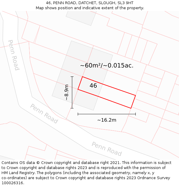 46, PENN ROAD, DATCHET, SLOUGH, SL3 9HT: Plot and title map