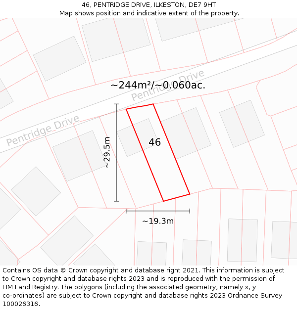 46, PENTRIDGE DRIVE, ILKESTON, DE7 9HT: Plot and title map