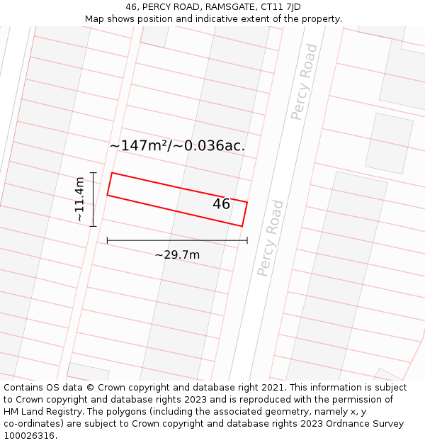 46, PERCY ROAD, RAMSGATE, CT11 7JD: Plot and title map