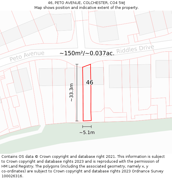 46, PETO AVENUE, COLCHESTER, CO4 5WJ: Plot and title map