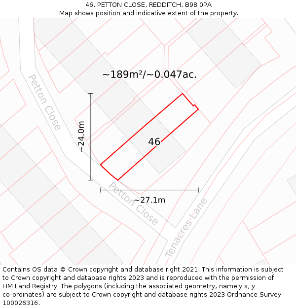 46, PETTON CLOSE, REDDITCH, B98 0PA: Plot and title map