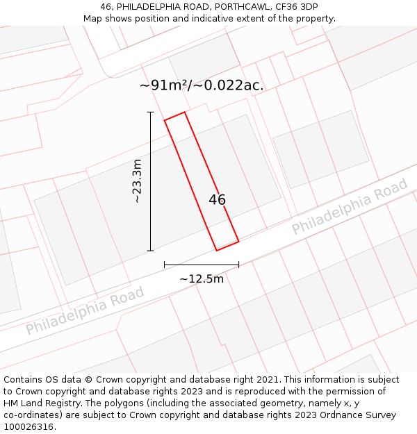 46, PHILADELPHIA ROAD, PORTHCAWL, CF36 3DP: Plot and title map