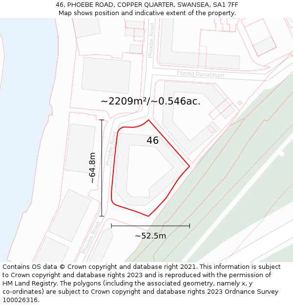 46, PHOEBE ROAD, COPPER QUARTER, SWANSEA, SA1 7FF: Plot and title map