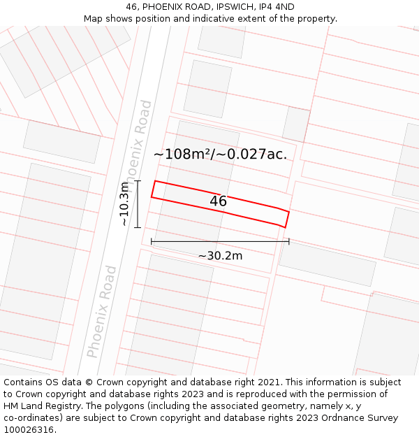 46, PHOENIX ROAD, IPSWICH, IP4 4ND: Plot and title map