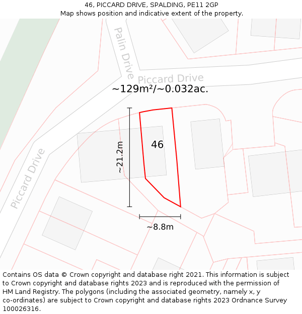 46, PICCARD DRIVE, SPALDING, PE11 2GP: Plot and title map
