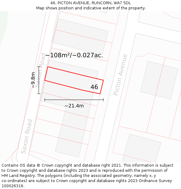 46, PICTON AVENUE, RUNCORN, WA7 5DL: Plot and title map