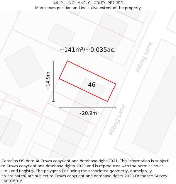 46, PILLING LANE, CHORLEY, PR7 3ED: Plot and title map