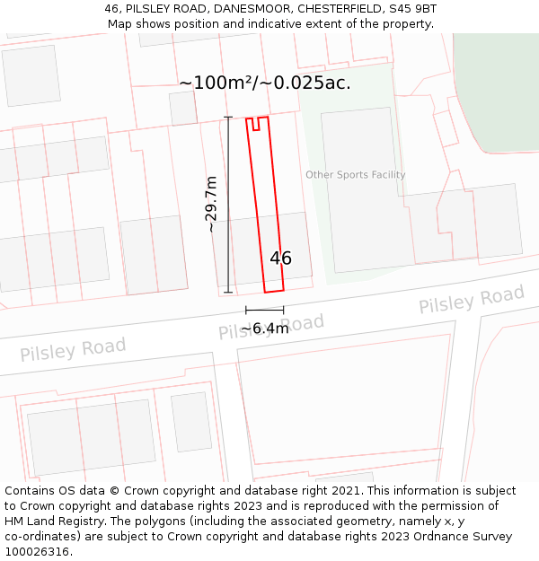 46, PILSLEY ROAD, DANESMOOR, CHESTERFIELD, S45 9BT: Plot and title map