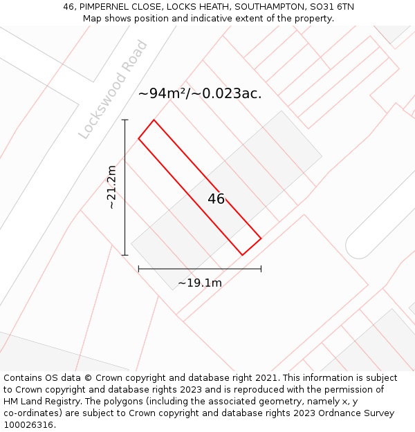 46, PIMPERNEL CLOSE, LOCKS HEATH, SOUTHAMPTON, SO31 6TN: Plot and title map