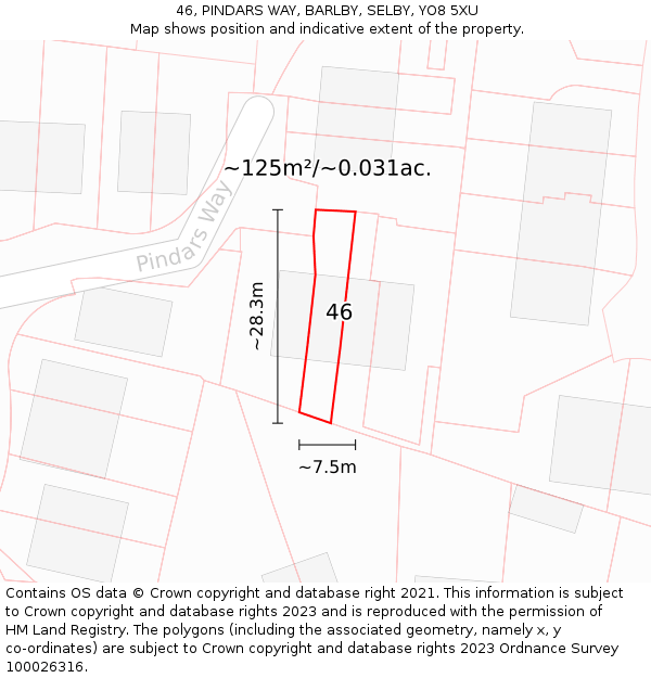 46, PINDARS WAY, BARLBY, SELBY, YO8 5XU: Plot and title map