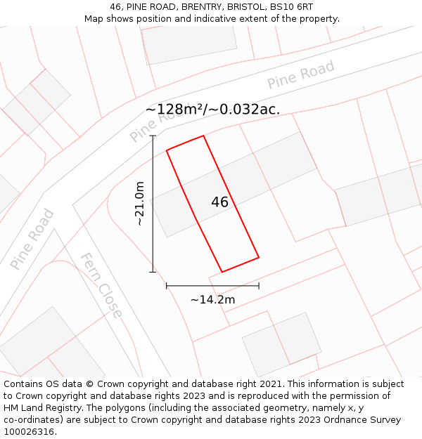 46, PINE ROAD, BRENTRY, BRISTOL, BS10 6RT: Plot and title map