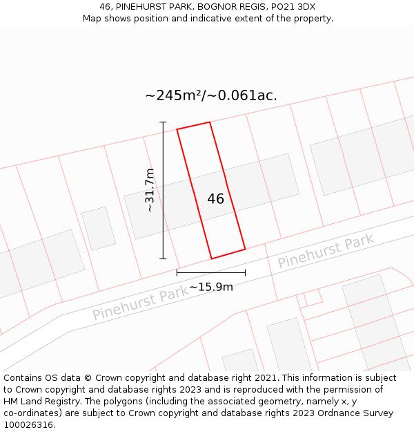 46, PINEHURST PARK, BOGNOR REGIS, PO21 3DX: Plot and title map