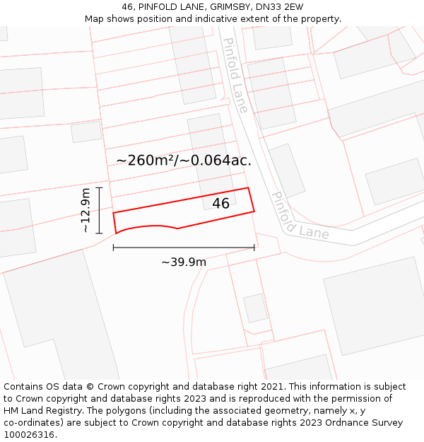 46, PINFOLD LANE, GRIMSBY, DN33 2EW: Plot and title map