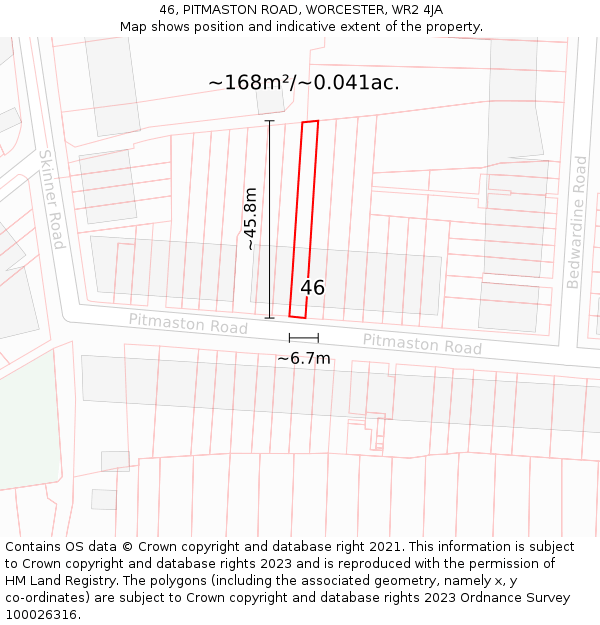 46, PITMASTON ROAD, WORCESTER, WR2 4JA: Plot and title map