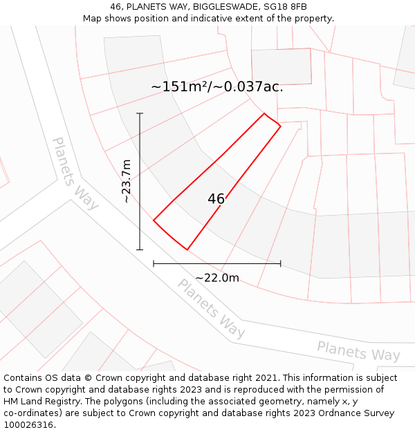 46, PLANETS WAY, BIGGLESWADE, SG18 8FB: Plot and title map