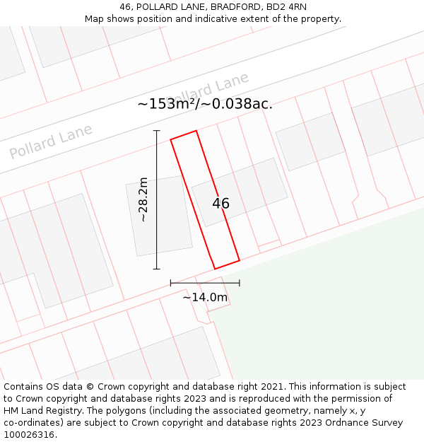 46, POLLARD LANE, BRADFORD, BD2 4RN: Plot and title map