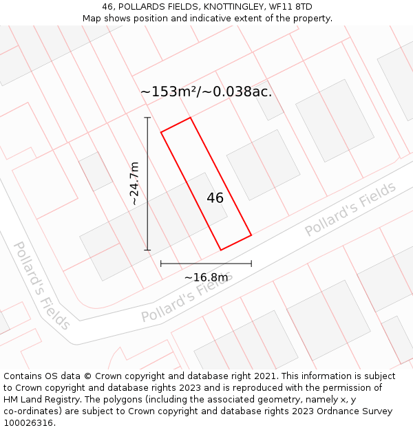 46, POLLARDS FIELDS, KNOTTINGLEY, WF11 8TD: Plot and title map
