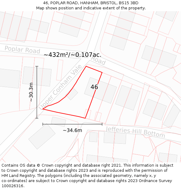 46, POPLAR ROAD, HANHAM, BRISTOL, BS15 3BD: Plot and title map