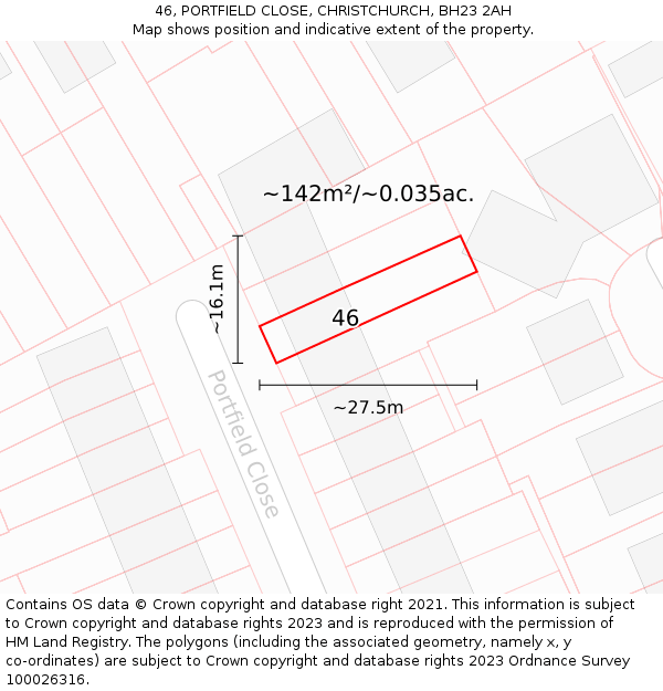 46, PORTFIELD CLOSE, CHRISTCHURCH, BH23 2AH: Plot and title map