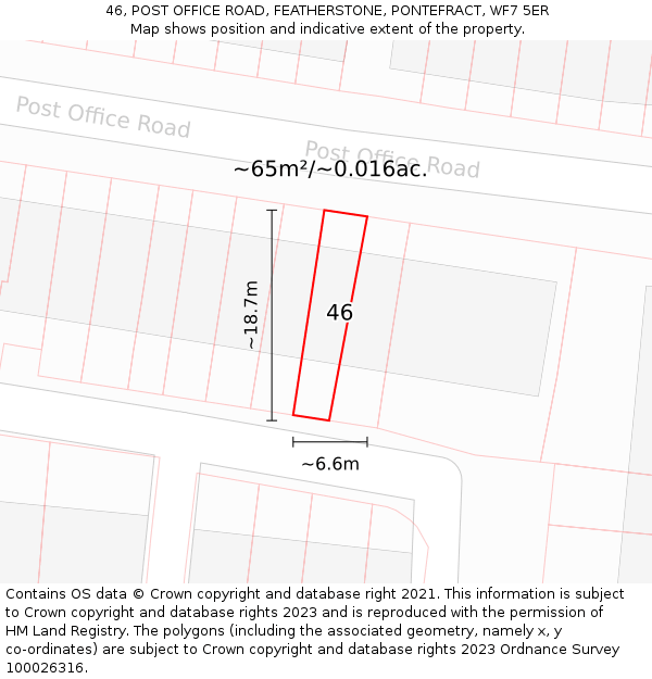 46, POST OFFICE ROAD, FEATHERSTONE, PONTEFRACT, WF7 5ER: Plot and title map