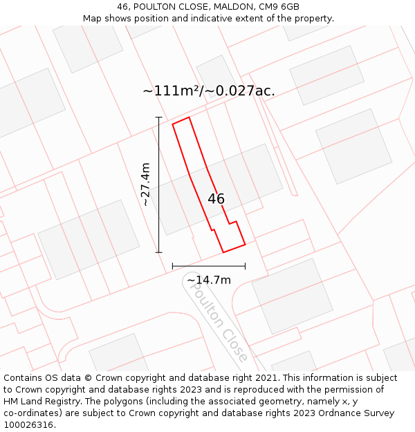 46, POULTON CLOSE, MALDON, CM9 6GB: Plot and title map