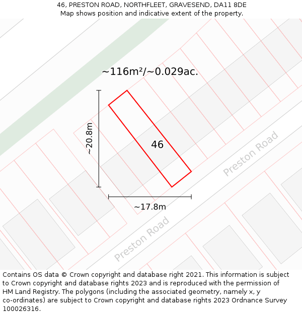 46, PRESTON ROAD, NORTHFLEET, GRAVESEND, DA11 8DE: Plot and title map