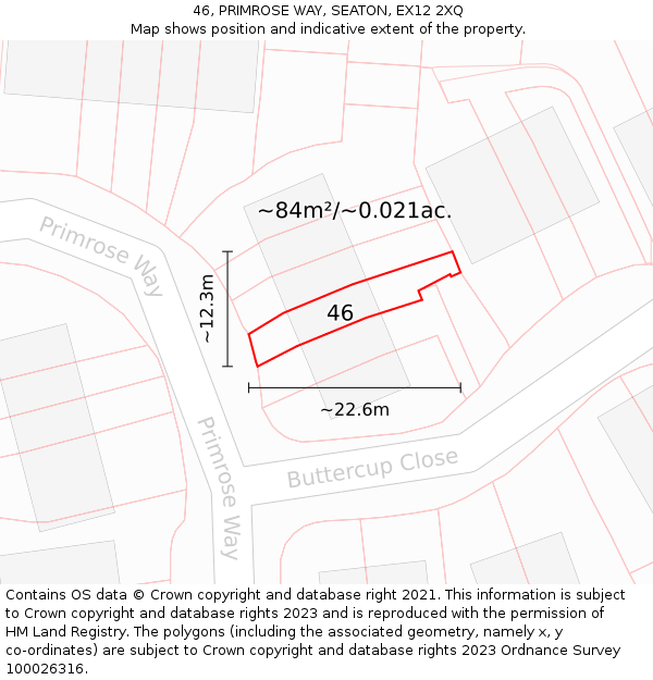 46, PRIMROSE WAY, SEATON, EX12 2XQ: Plot and title map