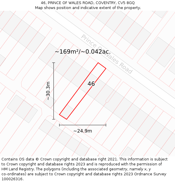 46, PRINCE OF WALES ROAD, COVENTRY, CV5 8GQ: Plot and title map