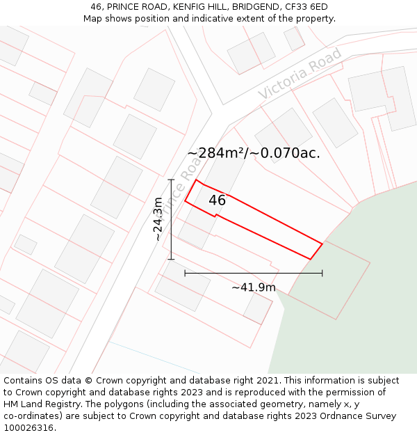 46, PRINCE ROAD, KENFIG HILL, BRIDGEND, CF33 6ED: Plot and title map