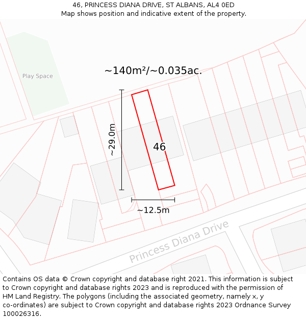 46, PRINCESS DIANA DRIVE, ST ALBANS, AL4 0ED: Plot and title map