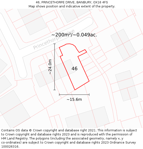 46, PRINCETHORPE DRIVE, BANBURY, OX16 4FS: Plot and title map