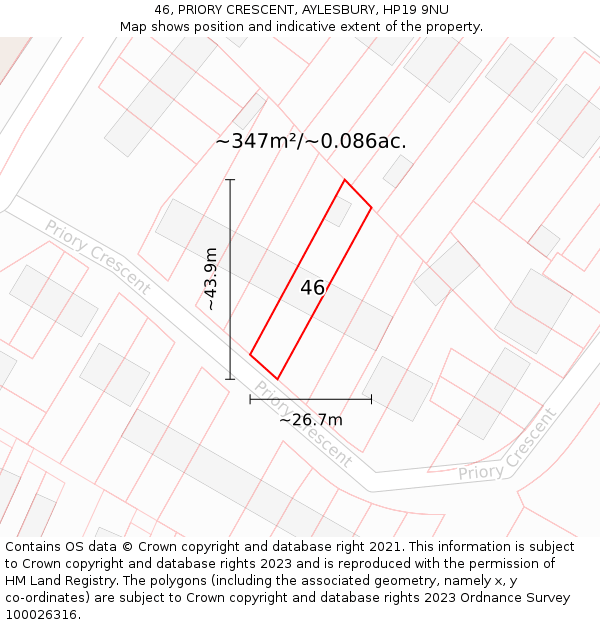46, PRIORY CRESCENT, AYLESBURY, HP19 9NU: Plot and title map