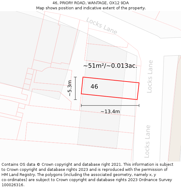 46, PRIORY ROAD, WANTAGE, OX12 9DA: Plot and title map