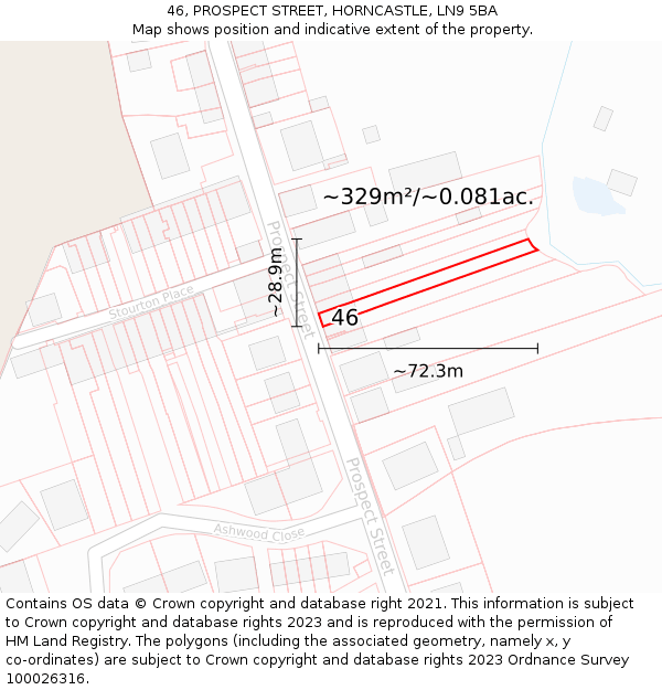 46, PROSPECT STREET, HORNCASTLE, LN9 5BA: Plot and title map