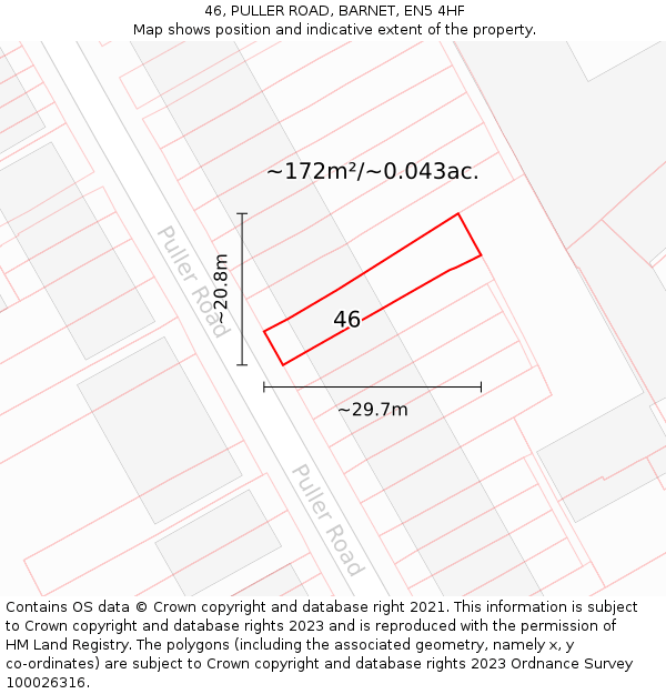 46, PULLER ROAD, BARNET, EN5 4HF: Plot and title map