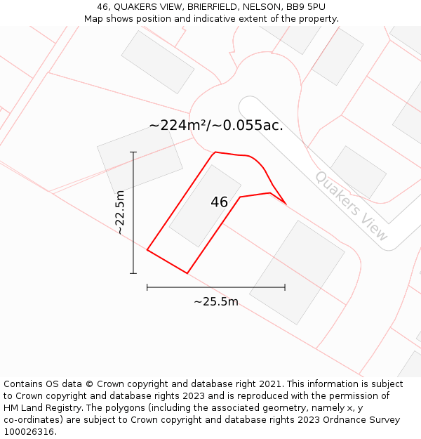 46, QUAKERS VIEW, BRIERFIELD, NELSON, BB9 5PU: Plot and title map
